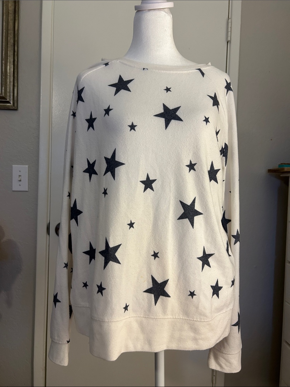 Grayson Threads Cream Sweater with Black Star Print